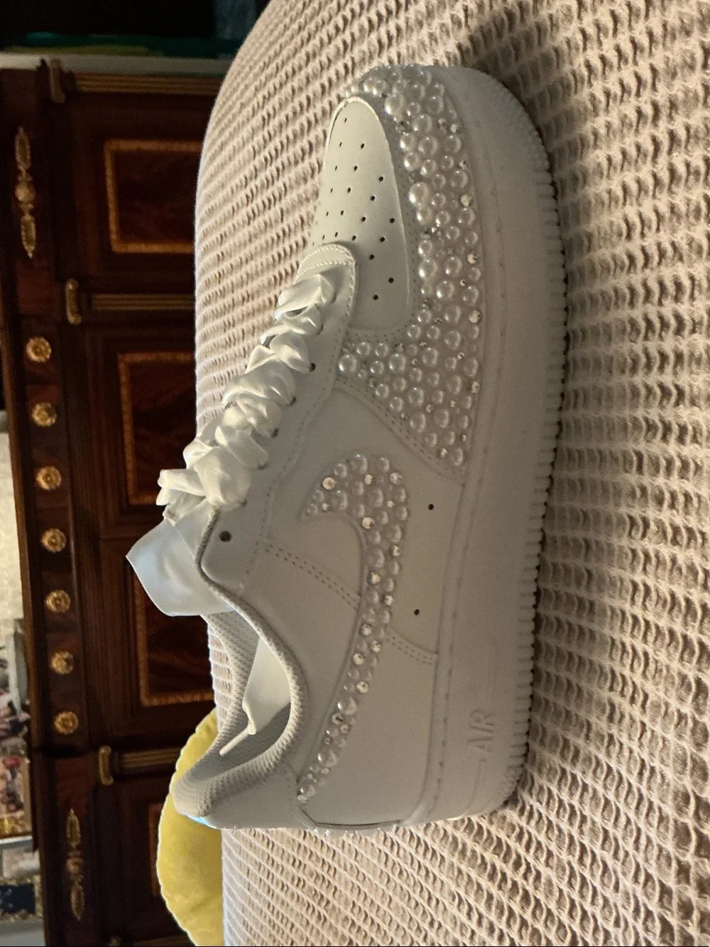 White Pearl-Embellished Women’s Platform Sneakers NEW